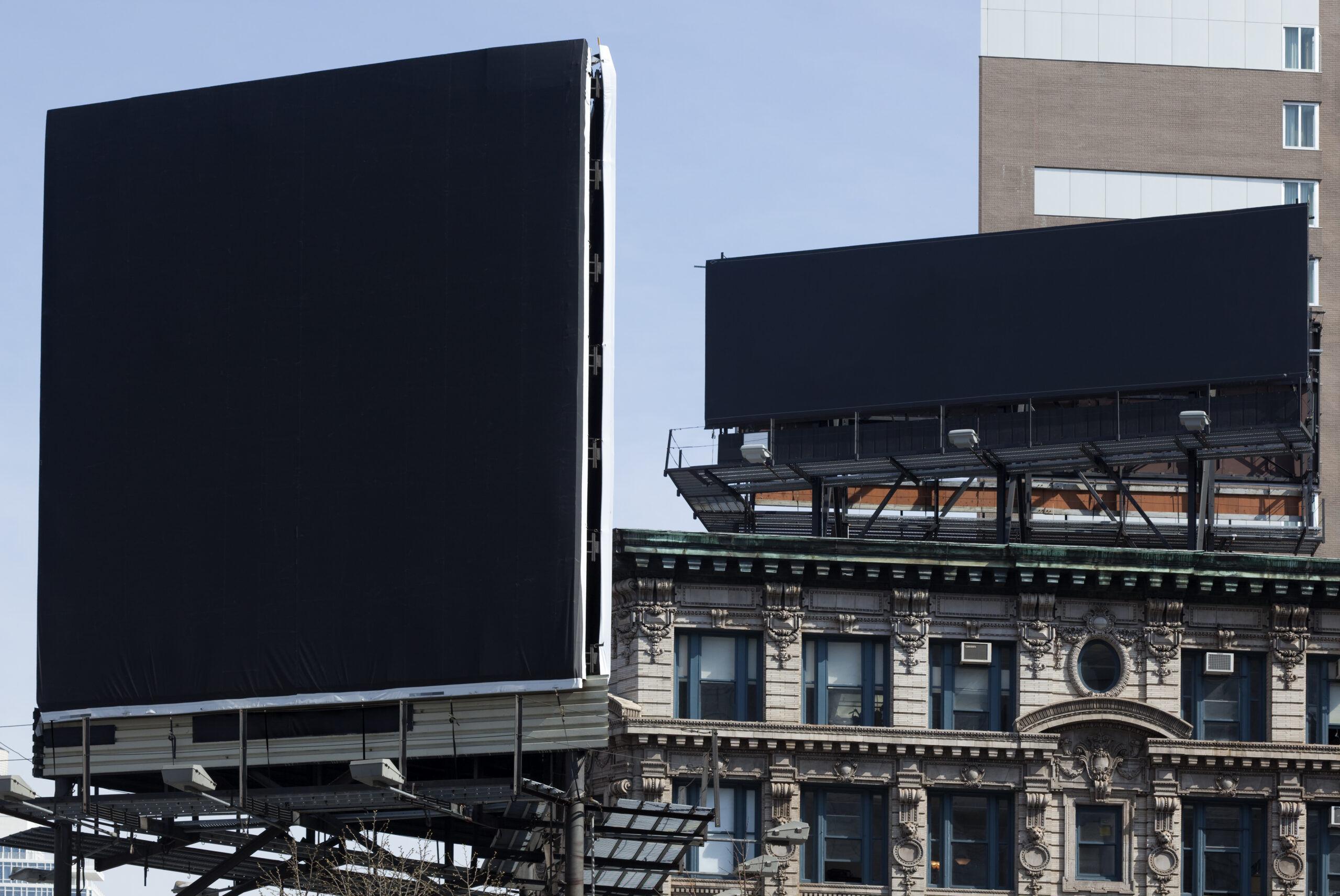 Empty advertising boards on rooftop